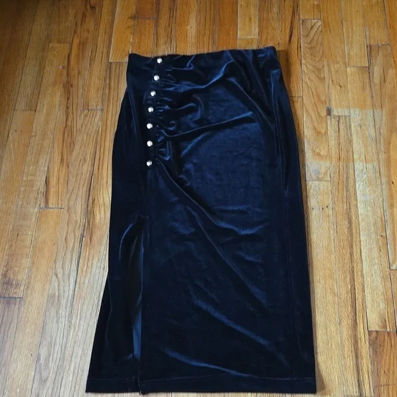 Loft Women's Velvet Ruched Button Midi Skirt - Picture 4 of 7